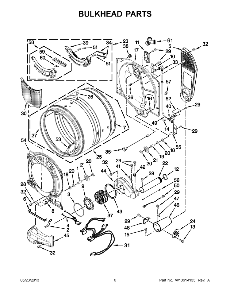 BULKHEAD PARTS Diagram and Parts List for WGD88HEAC1  Whirlpool Dryer