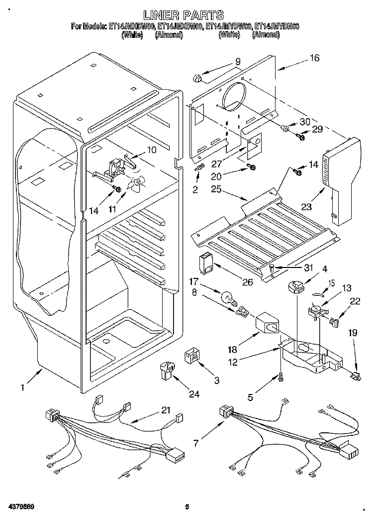 LINER, LIT/OPTIONAL Diagram and Parts List for ET14JMYDN00  Whirlpool Refrigerator