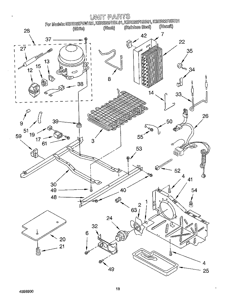 UNIT Diagram and Parts List for KSRB22FHBL01  KitchenAid Refrigerator