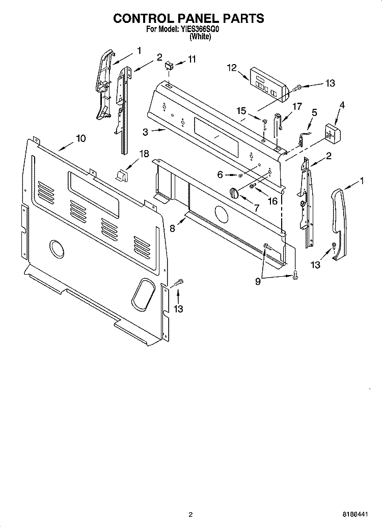 CONTROL PANEL PARTS Diagram and Parts List for YIES366SQ0  Whirlpool Range