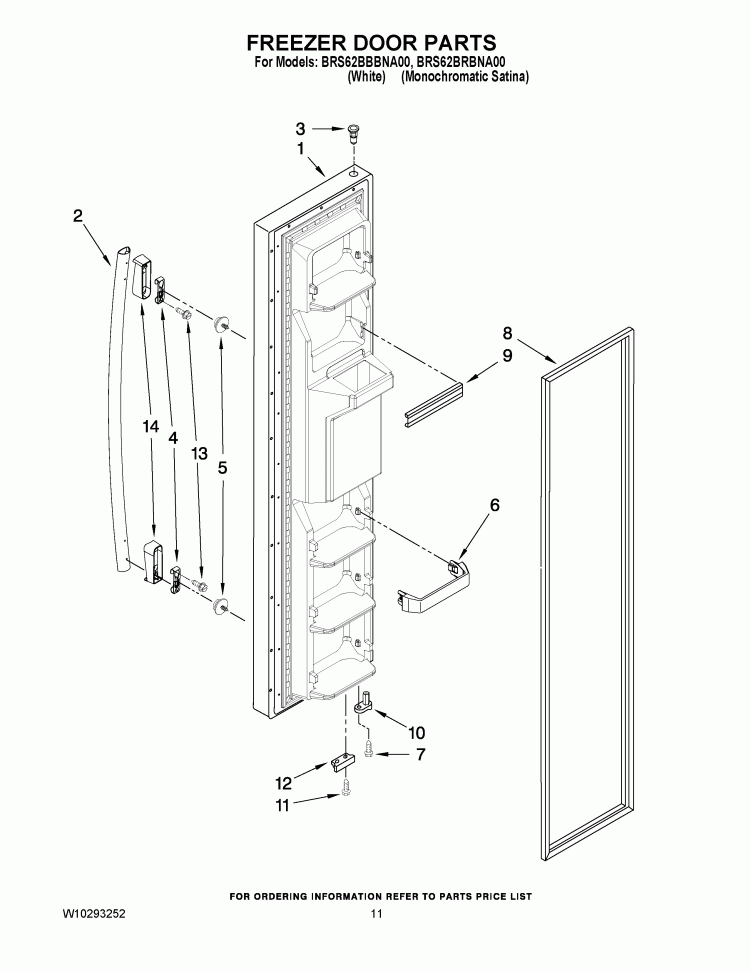 FREEZER DOOR PARTS Diagram and Parts List for BRS62BBBNA00  Whirlpool Refrigerator