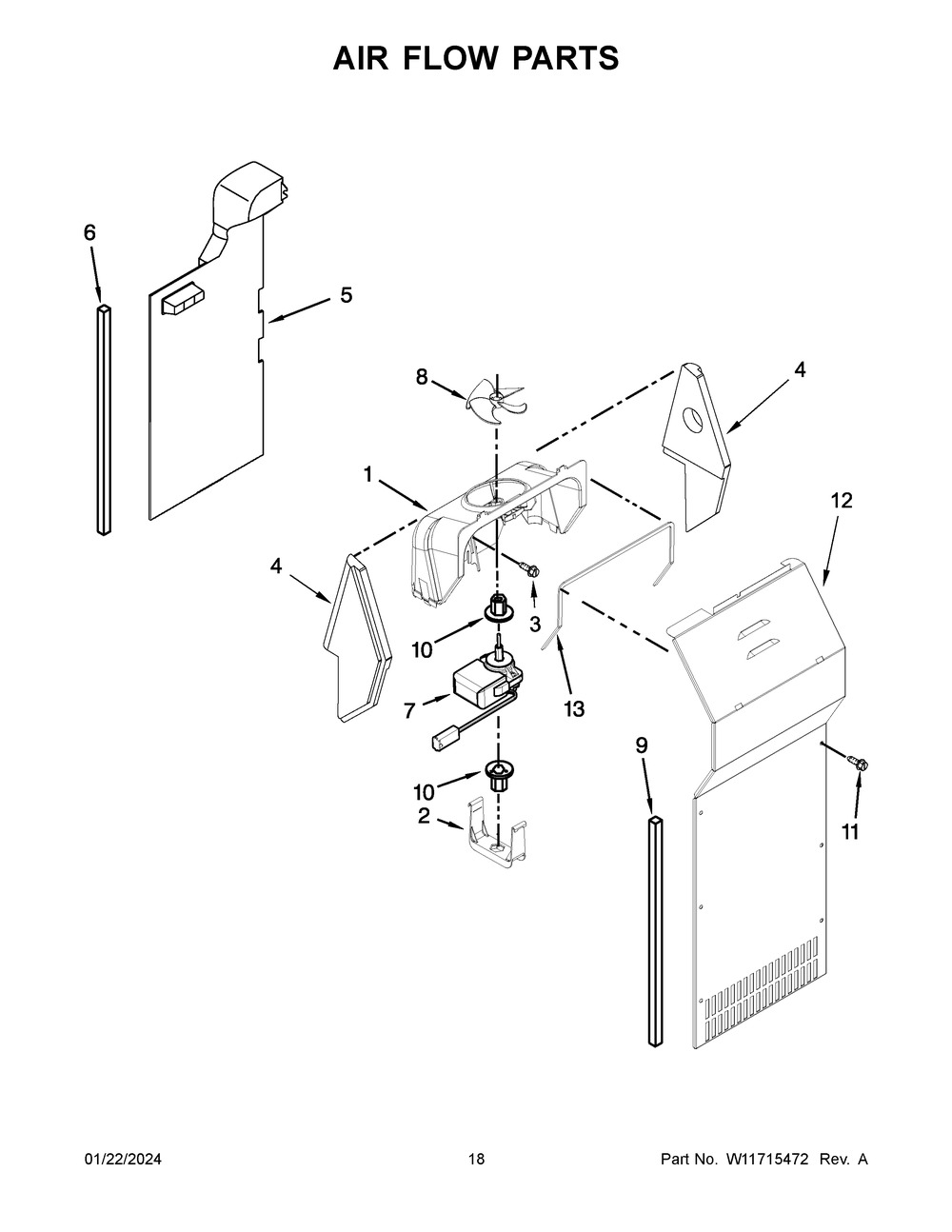 Air Flow Parts Diagram and Parts List for WRS331SDHM08  Whirlpool Refrigerator
