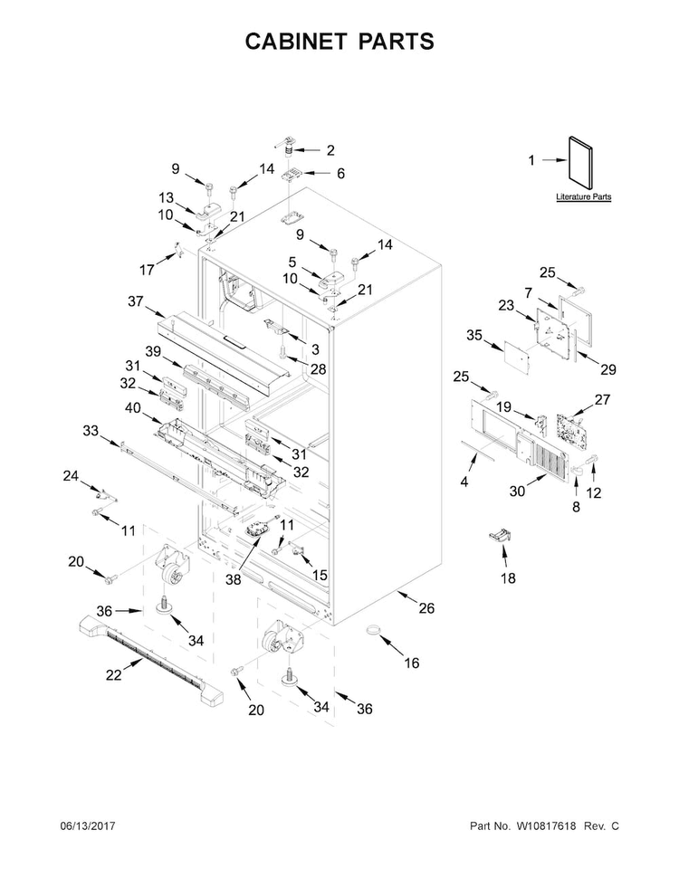 Cabinet Parts Diagram and Parts List for WRX735SDBE02  Whirlpool Refrigerator