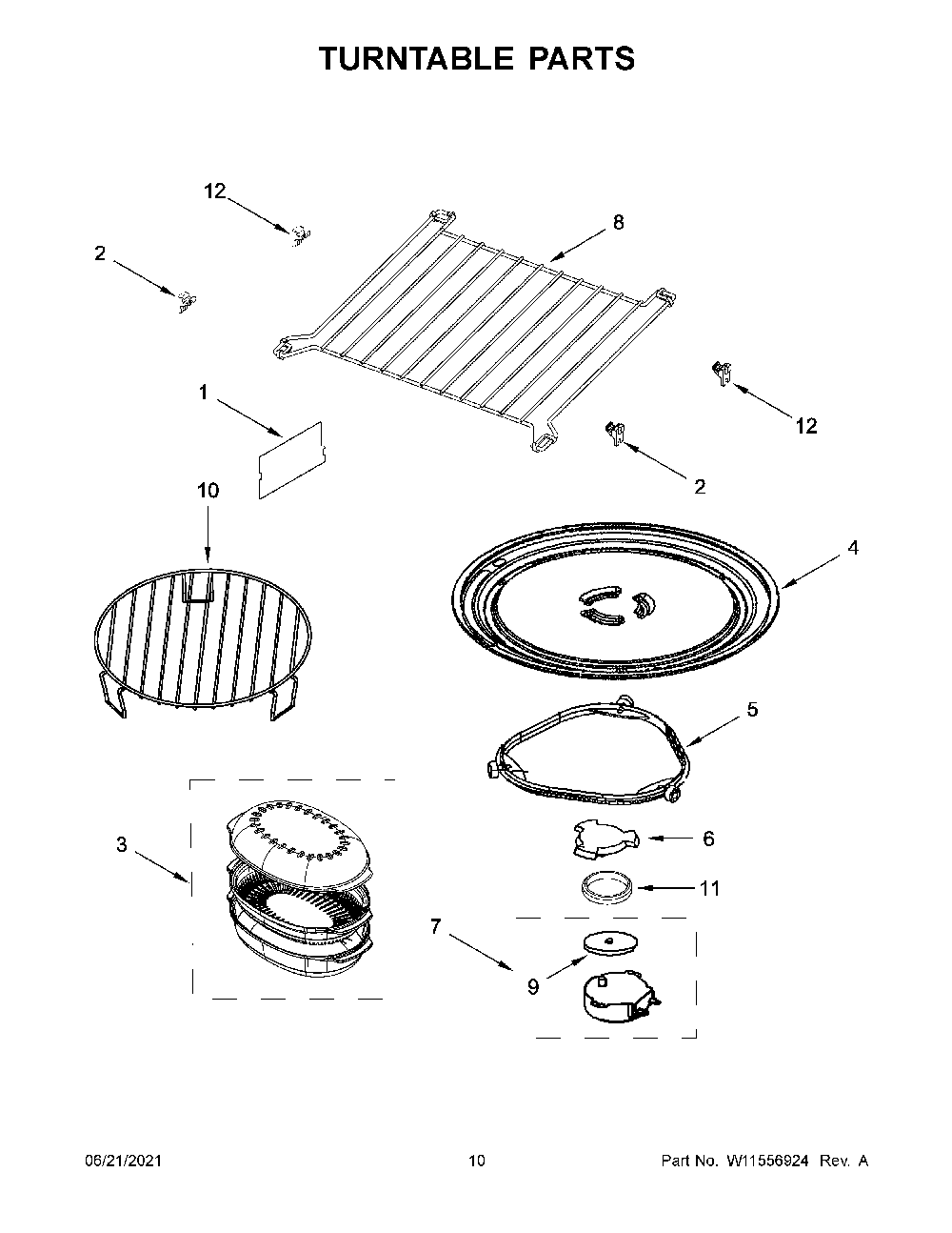 Turntable Parts Diagram and Parts List for YKMHC319ES06  KitchenAid Microwave
