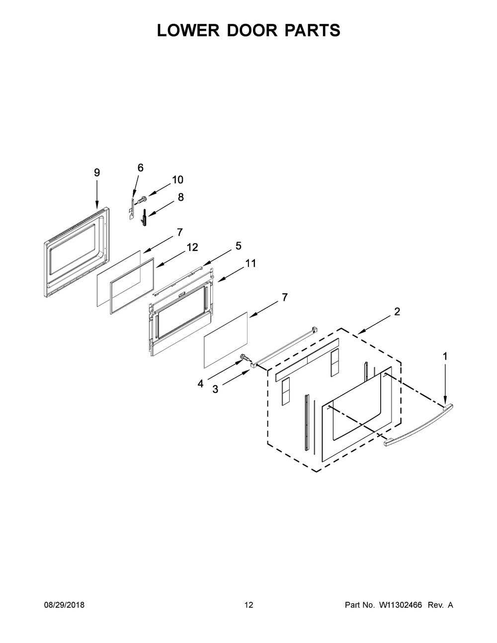 Lower Door Parts Diagram and Parts List for IES900DS04  Whirlpool Range