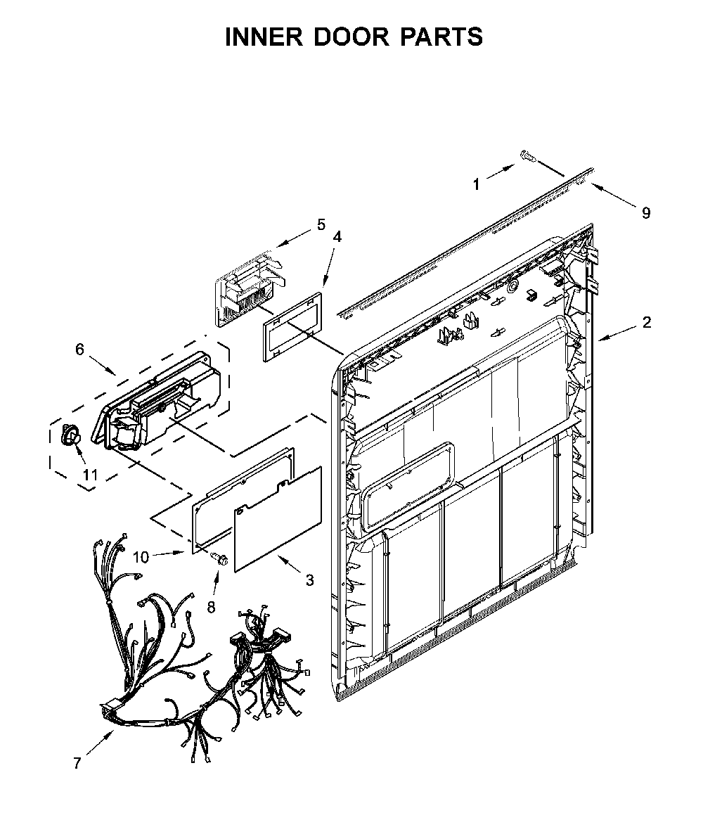 Inner door parts Diagram and Parts List for WDP370PAHW1  Whirlpool Dishwasher