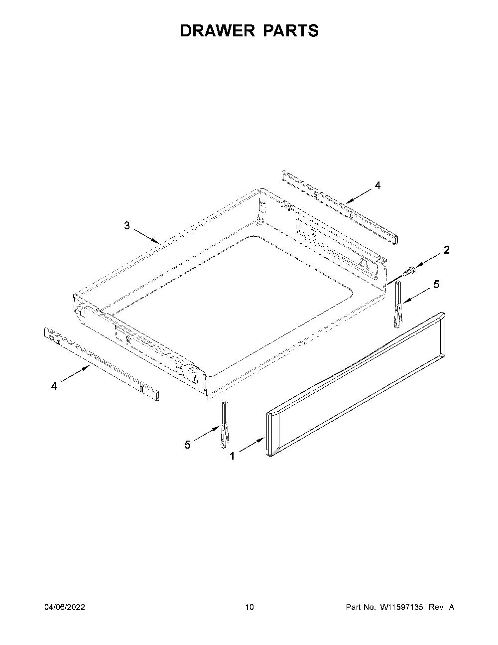 Drawer Parts Diagram and Parts List for YKFEG500ESS7  KitchenAid Range