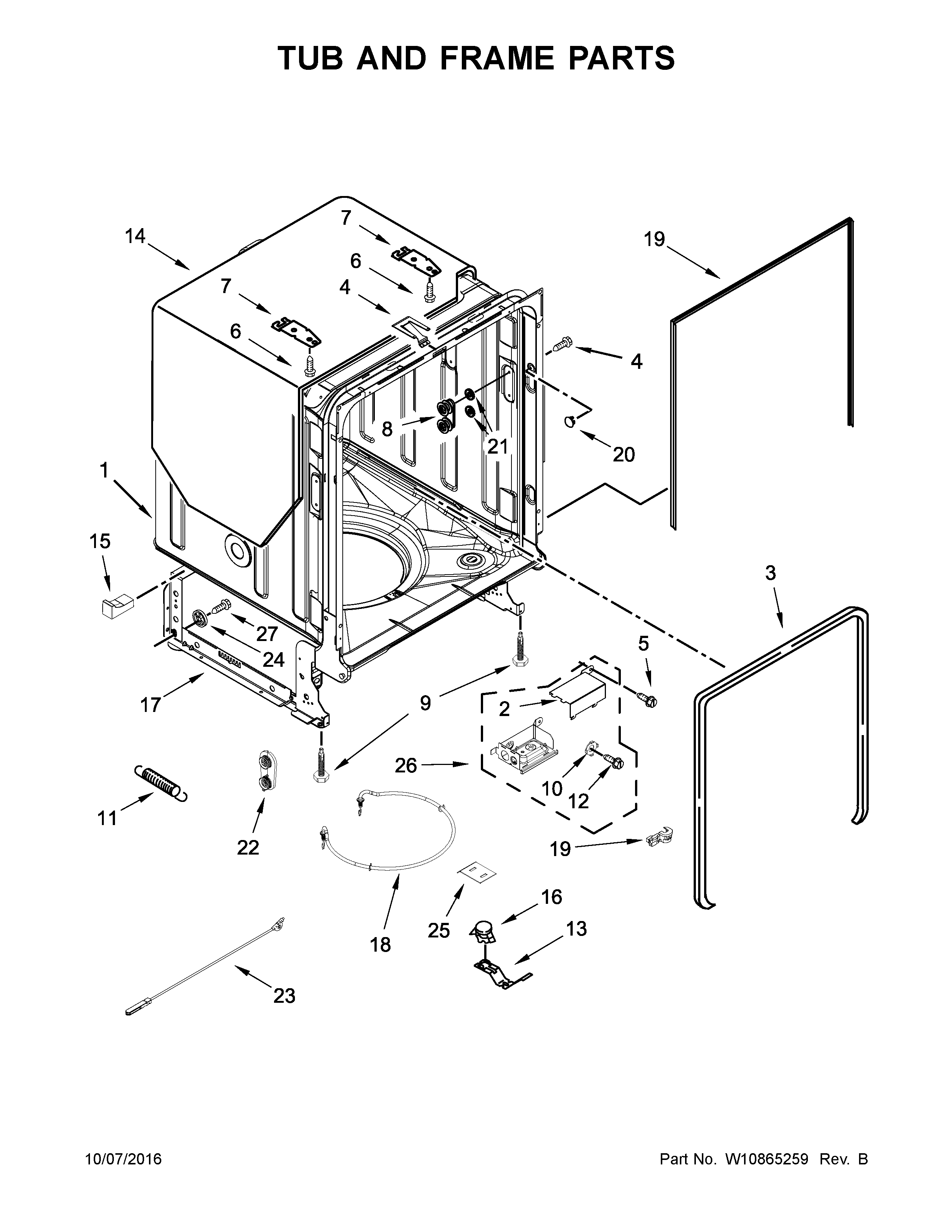 Tub And Frame Parts Diagram and Parts List for 66514552N610  Kenmore Dishwasher