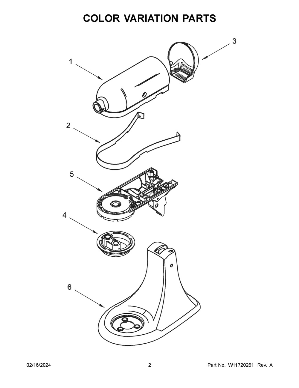 Color Variation Parts Diagram and Parts List for 5KSM192XDABK5  KitchenAid Mixer