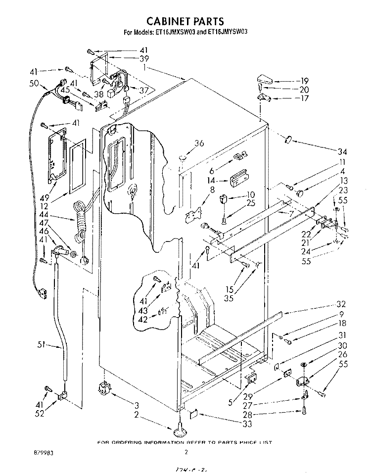 CABINET Diagram and Parts List for ET16JMYSM03  Whirlpool Refrigerator