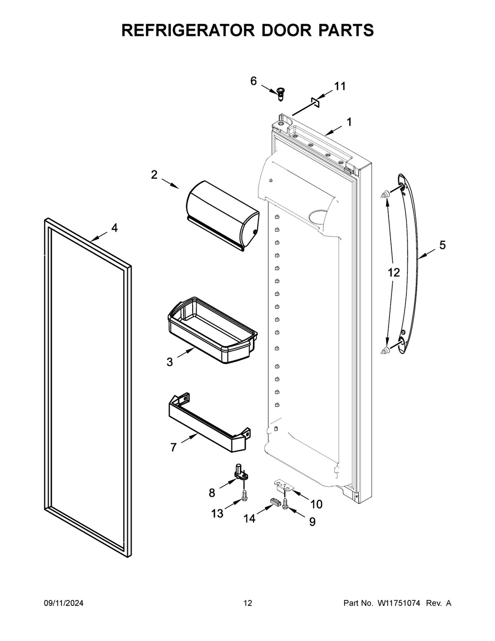 07 - Refrigerator Door Parts Diagram and Parts List for WRS315SDHT11  Whirlpool Refrigerator