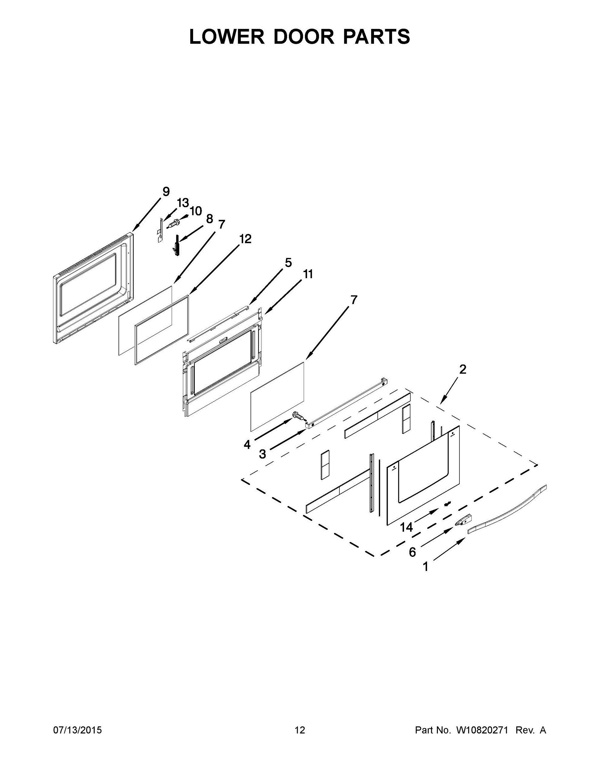 07 - LOWER DOOR PARTS Diagram and Parts List for YWGI925C0BS2  Whirlpool Range