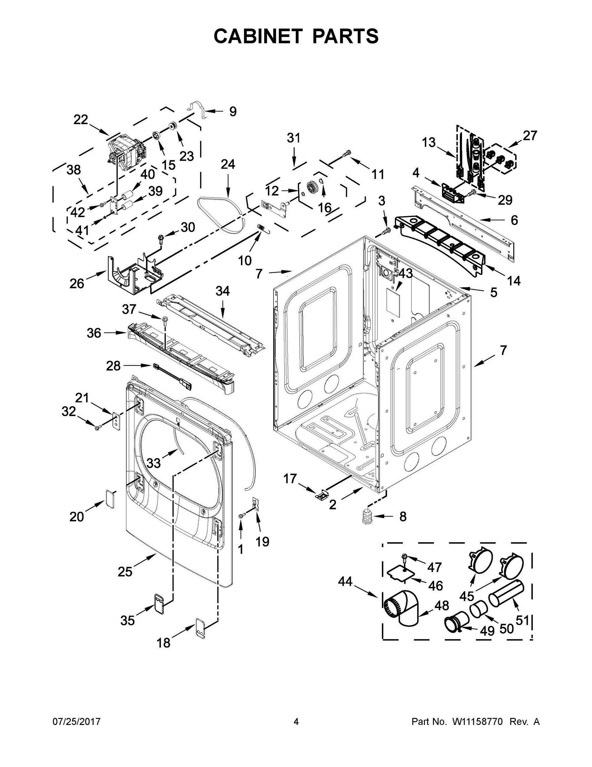 03 - CABINET PARTS Diagram and Parts List for MEDB955FW1  Whirlpool Dryer