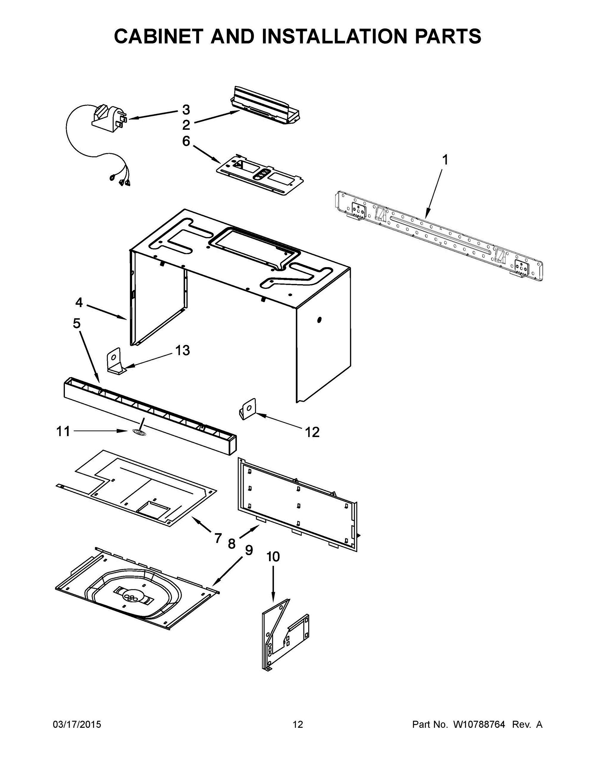 07 - CABINET AND INSTALLATION PARTS Diagram and Parts List for YWMH76718AB2  Whirlpool Microwave