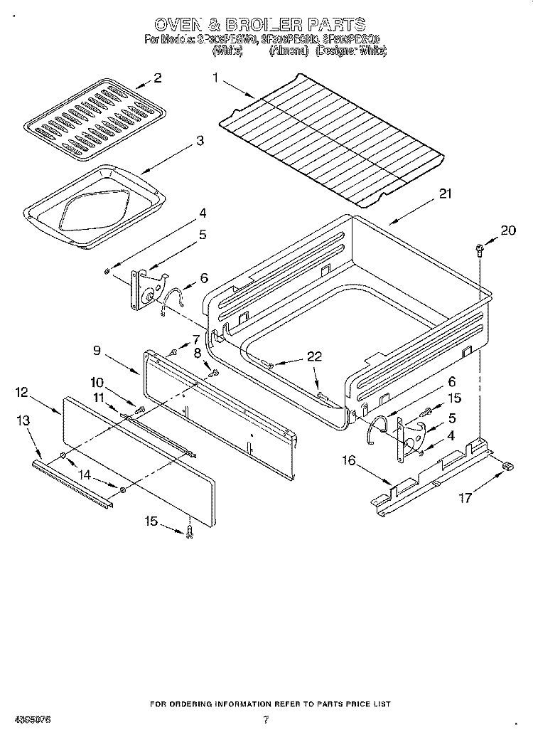OVEN & BROILER Diagram and Parts List for SF306PEGQ0  Whirlpool Range