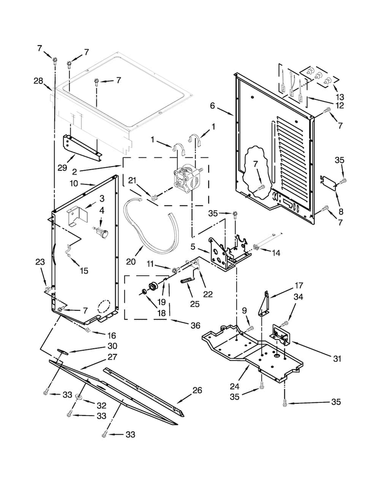 Dryer Cabinet And Motor Parts Diagram and Parts List for 7MWET3300EQ0  Whirlpool Washer Dryer Combo