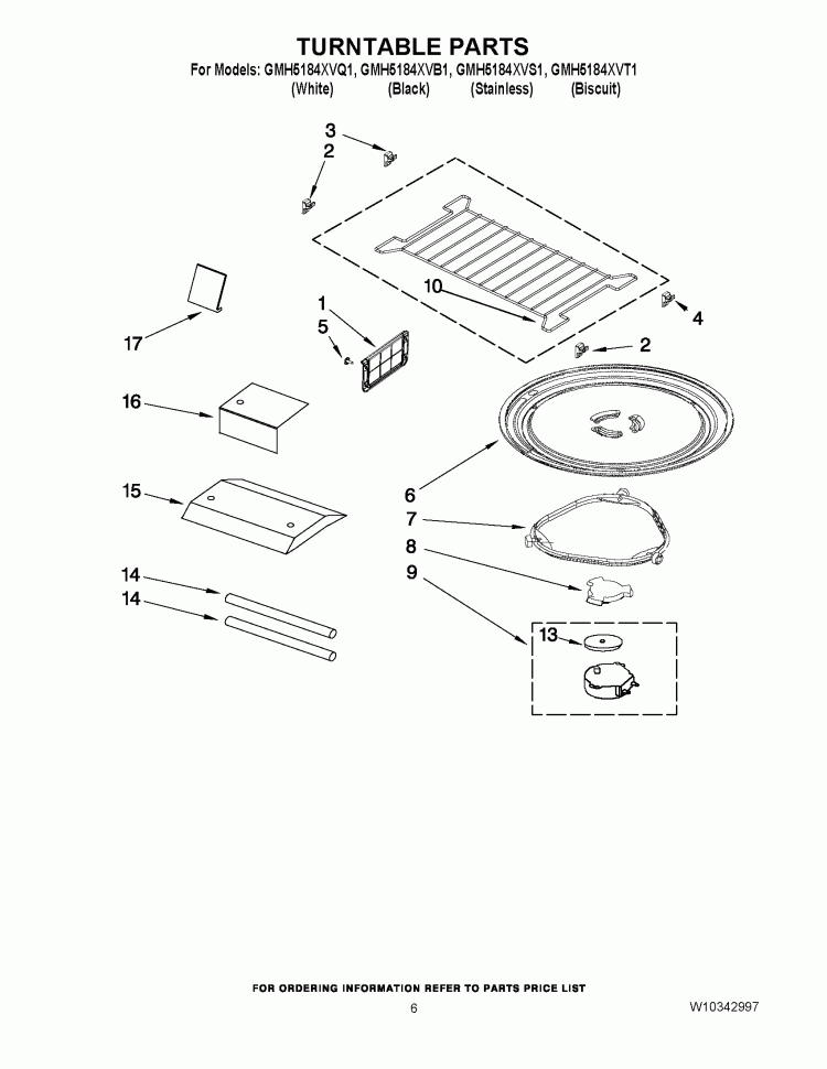 TURNTABLE PARTS Diagram and Parts List for GMH5184XVB1  Whirlpool Microwave
