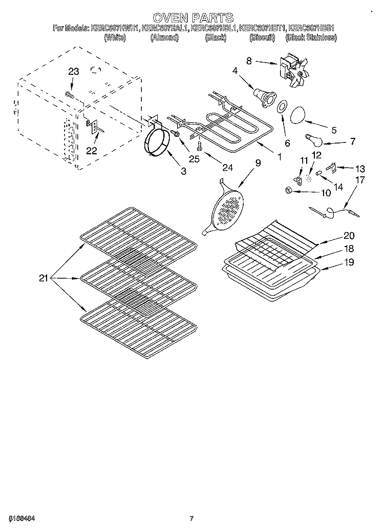 OVEN Diagram and Parts List for KERC507HBL1  KitchenAid Range