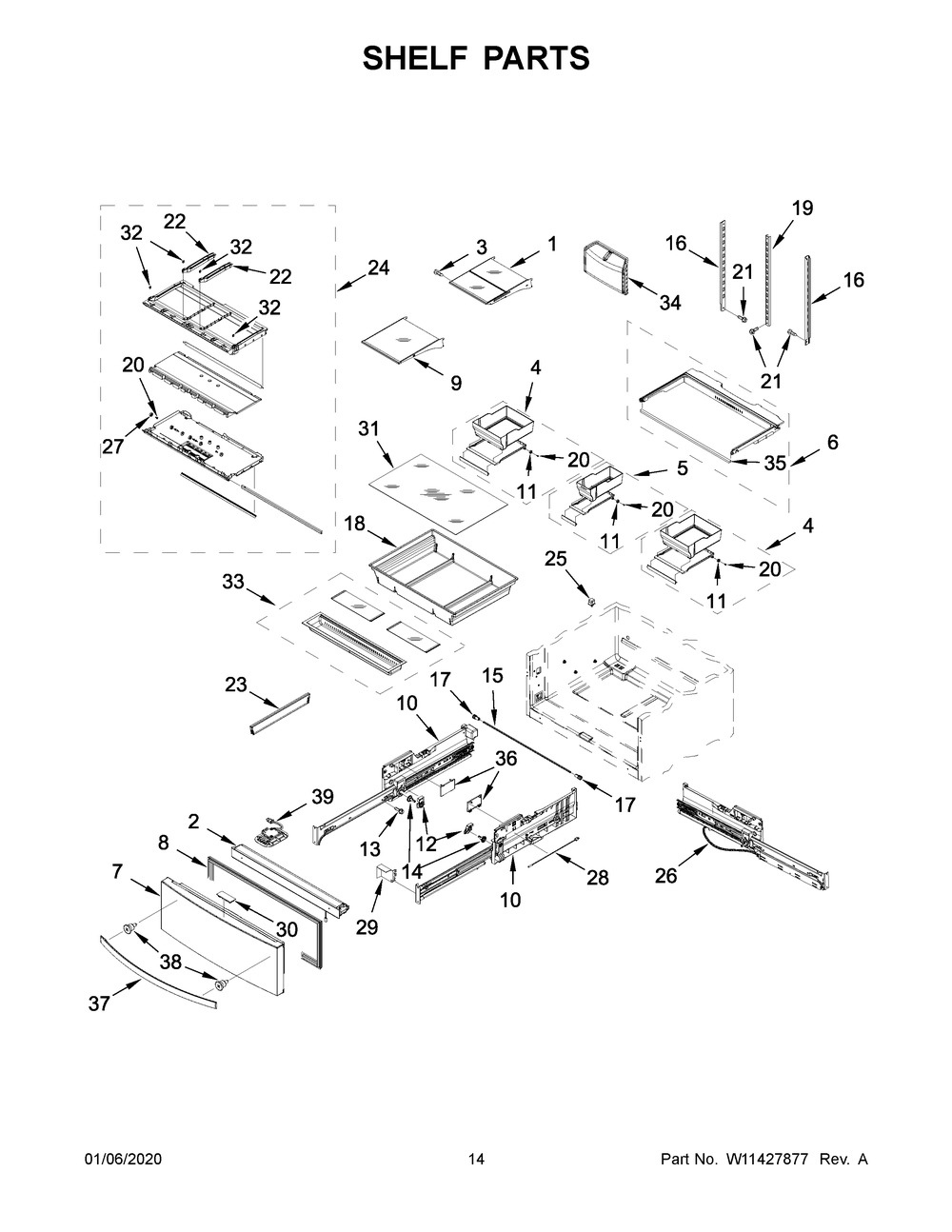 Shelf Parts Diagram and Parts List for WRX986SIHZ01  Whirlpool Refrigerator
