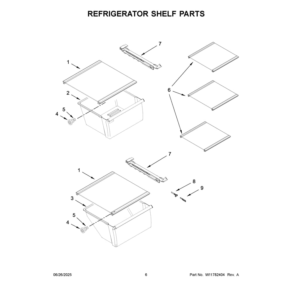 Refrigerator Shelf Parts Diagram and Parts List for WRS315SNHB09  Whirlpool Refrigerator