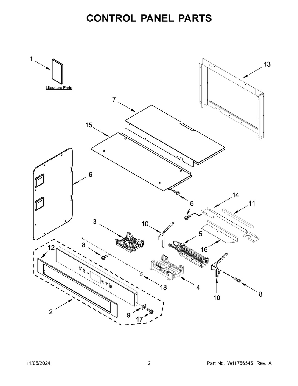 02 - Control Panel Parts Diagram and Parts List for KOCE900HBS24  Whirlpool Microwave Oven Combo
