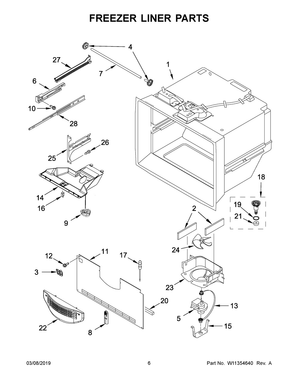 Freezer Liner Parts Diagram and Parts List for WRF532SNHW01  Whirlpool Refrigerator