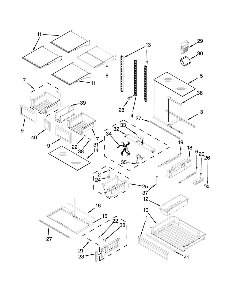Shelf Parts Diagram and Parts List for WRF989SDAF01  Whirlpool Refrigerator