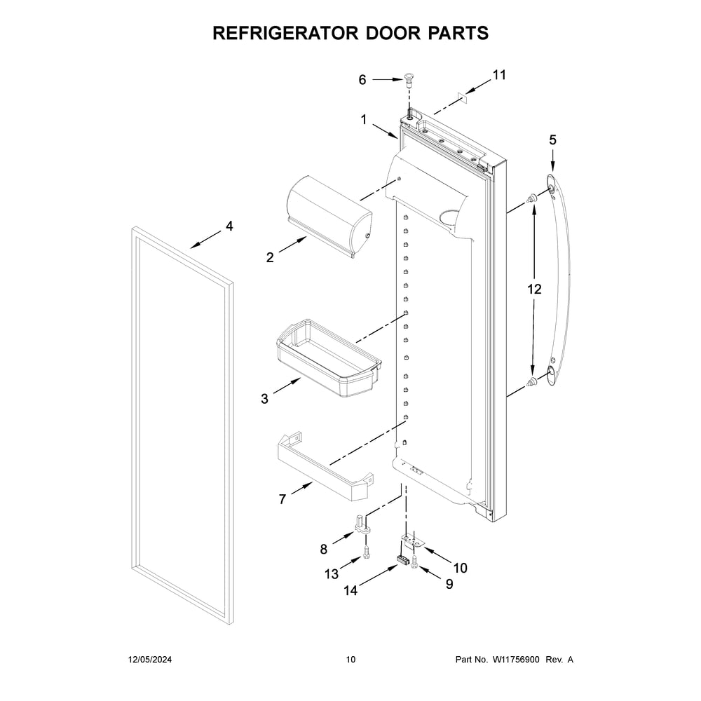 Refrigerator Door Parts Diagram and Parts List for WRS312SNHB07  Whirlpool Refrigerator