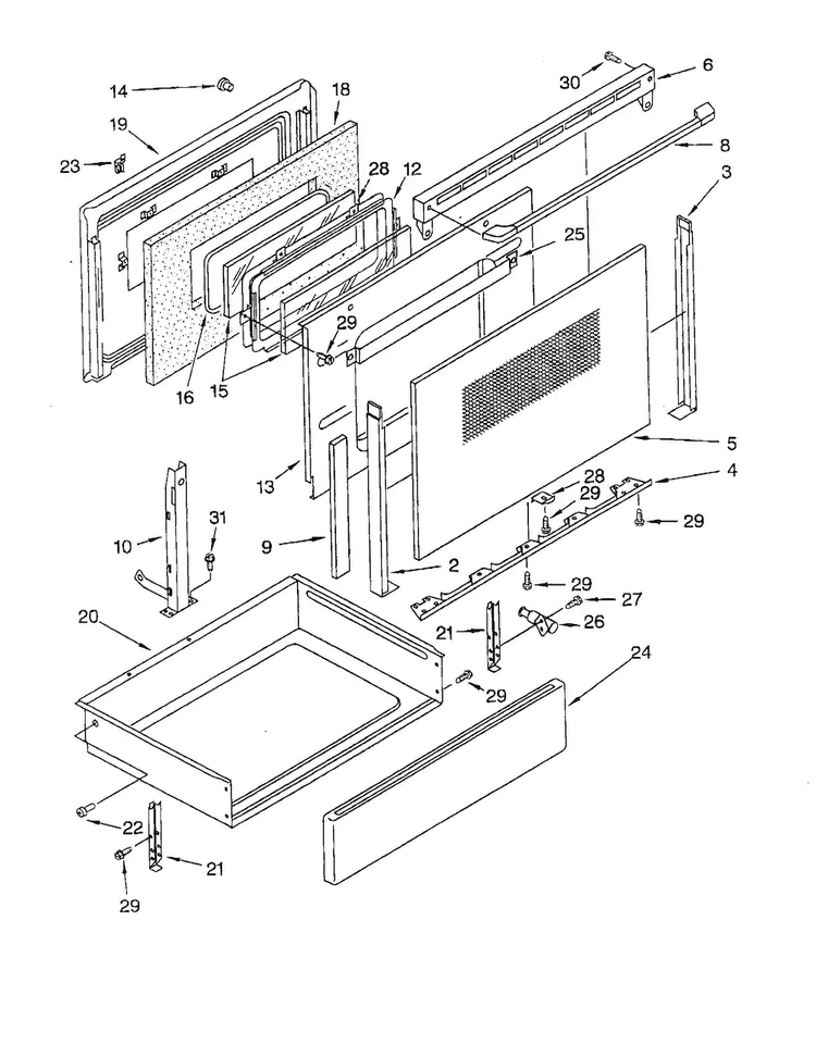 Door And Drawer Diagram and Parts List for GJP84800  Whirlpool Range