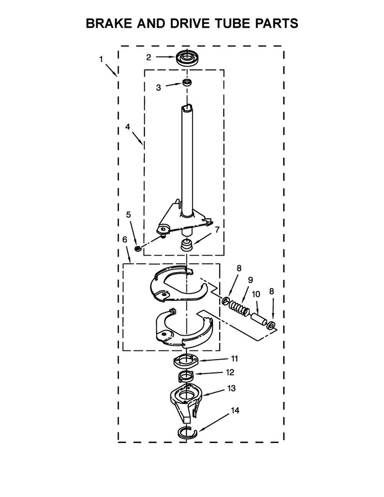 Brake And Drive Tube Parts Diagram and Parts List for WET4024EW0  Whirlpool Washer Dryer Combo