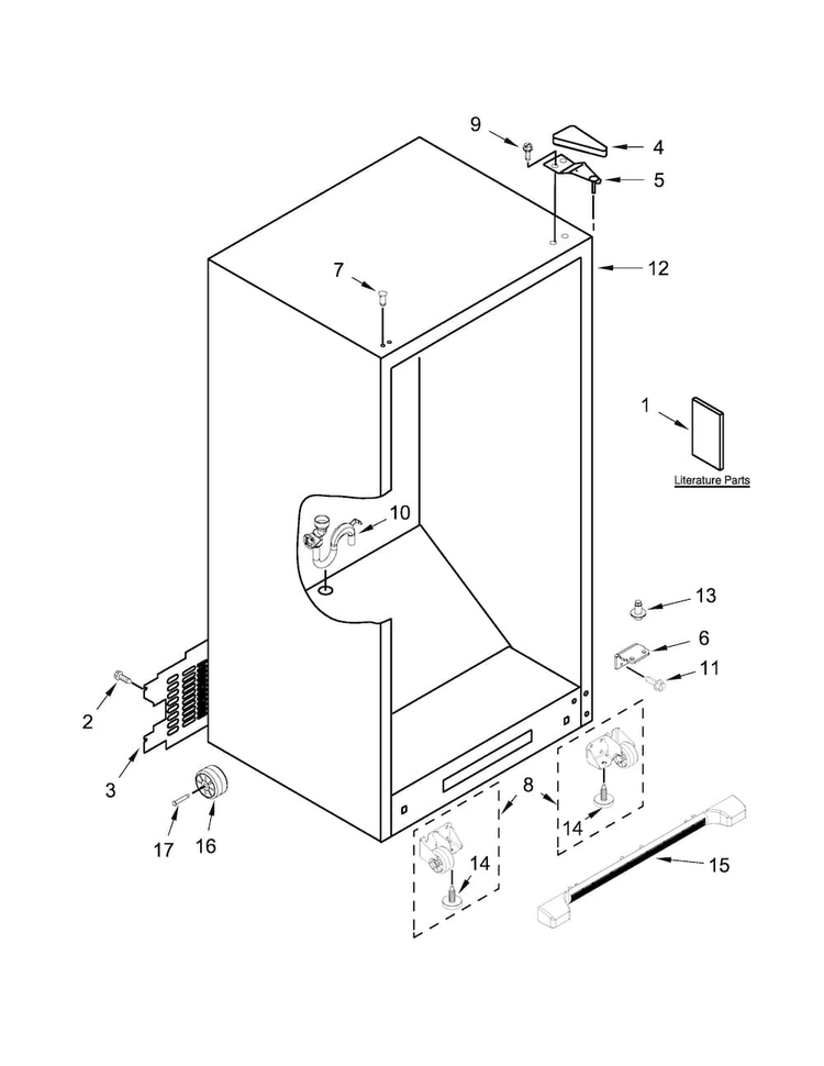 Cabinet Parts Diagram and Parts List for WRR56X18FW00  Whirlpool Refrigerator