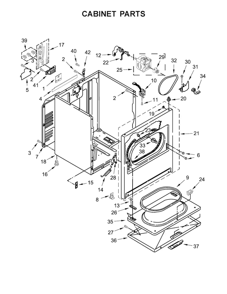 Cabinet Parts Diagram and Parts List for WED49STBW0  Whirlpool Dryer