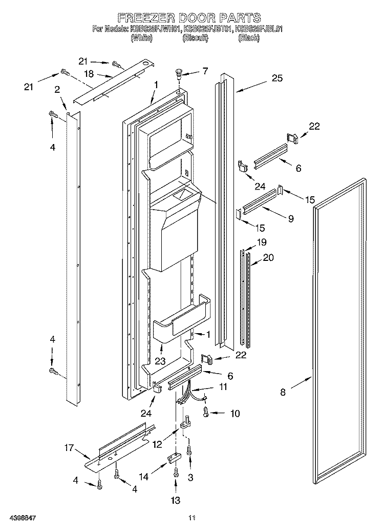 FREEZER DOOR Diagram and Parts List for KSBS25FJBT01  KitchenAid Refrigerator