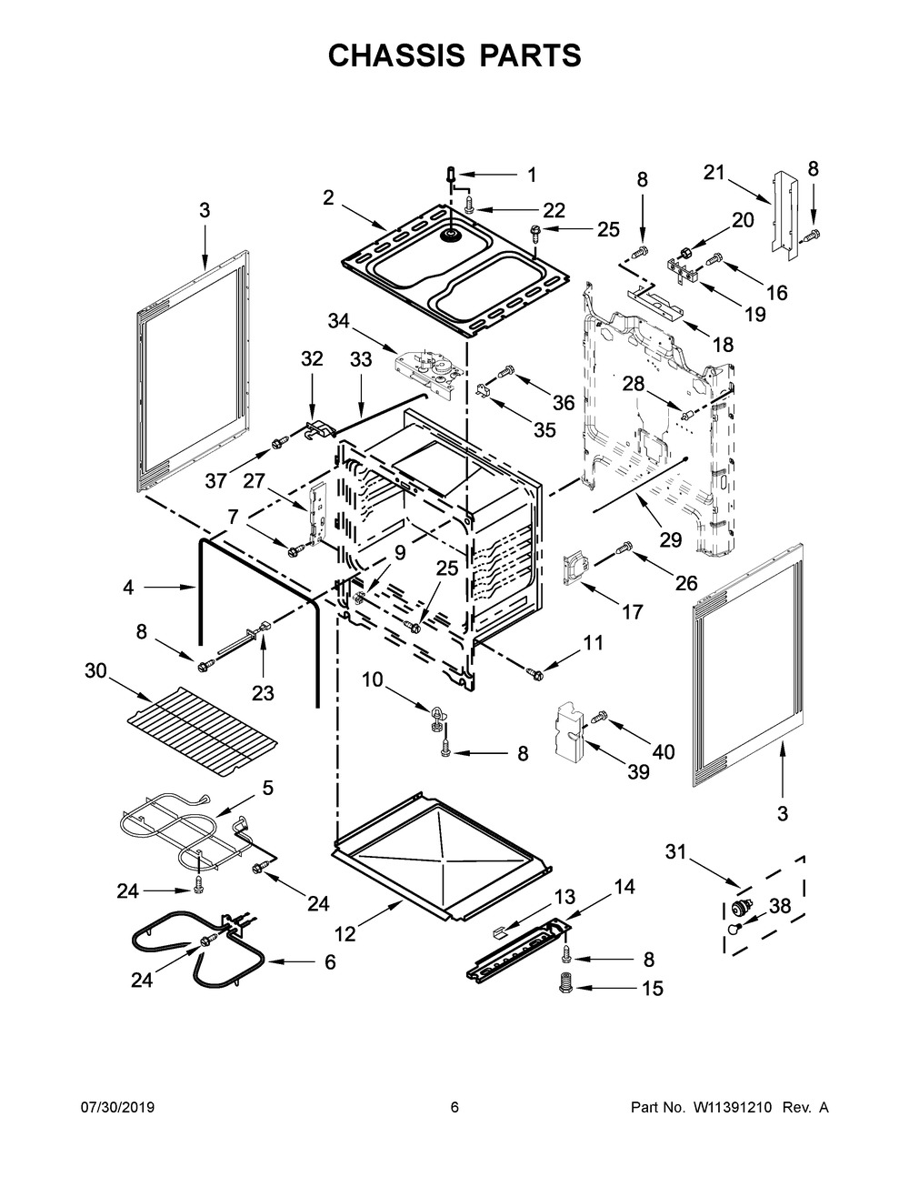 Chassis Parts Diagram and Parts List for WFC310S0ES4  Whirlpool Range