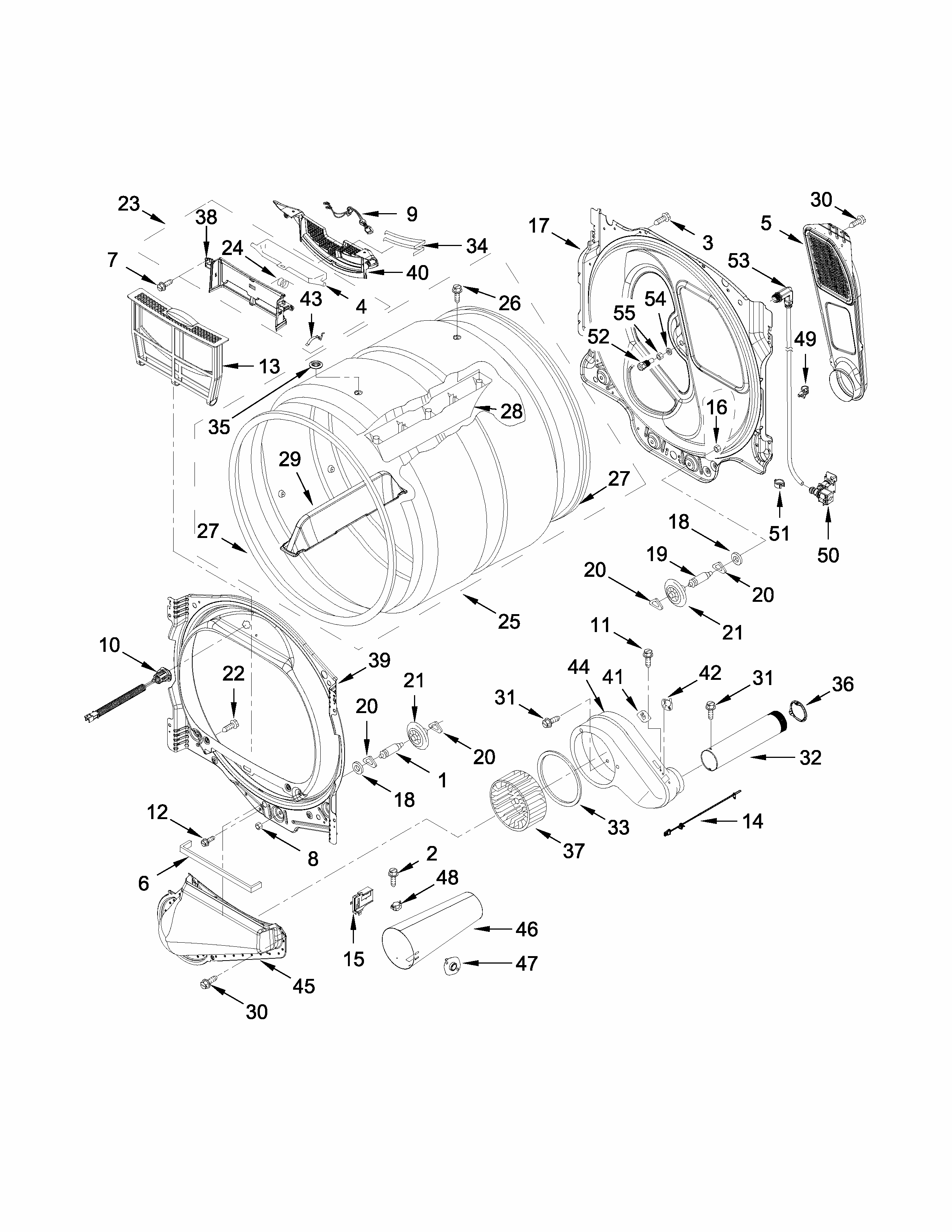 Bulkhead Parts Diagram and Parts List for 11079132411  Kenmore Dryer