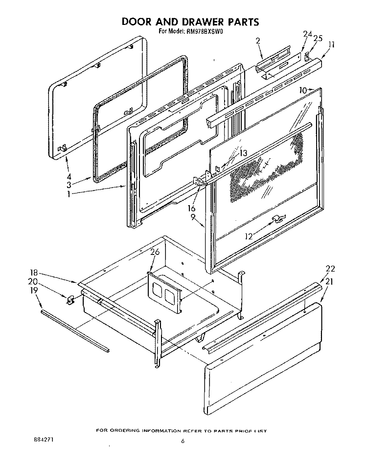 DOOR AND DRAWER Diagram and Parts List for RM978BXSW0  Whirlpool Microwave Oven Combo