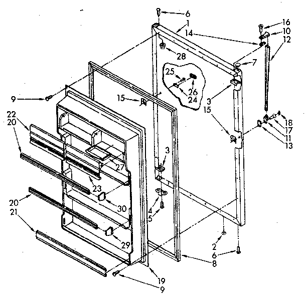 Refrigerator Door Diagram and Parts List for ET20AKXSN01  Whirlpool Refrigerator