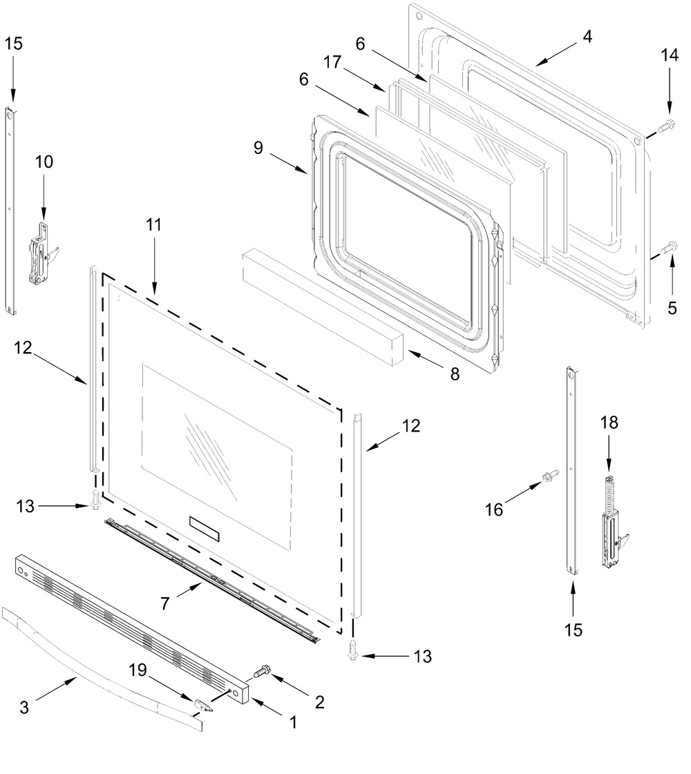 Door Parts Diagram and Parts List for CRGW3484RS0  Whirlpool Range