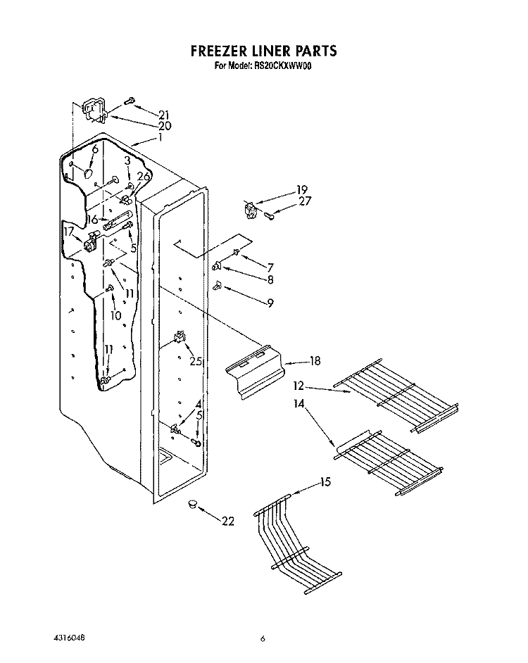 FREEZER LINER Diagram and Parts List for RS20CKXWW00  Roper Refrigerator