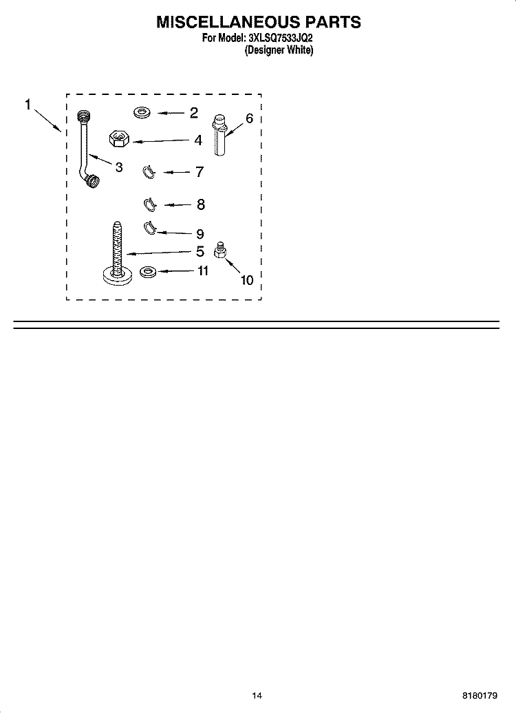 MISCELLANEOUS PARTS OPTIONAL PARTS (NOT INCLUDED) Diagram and Parts List for 3XLSQ7533JQ2  Whirlpool Washer