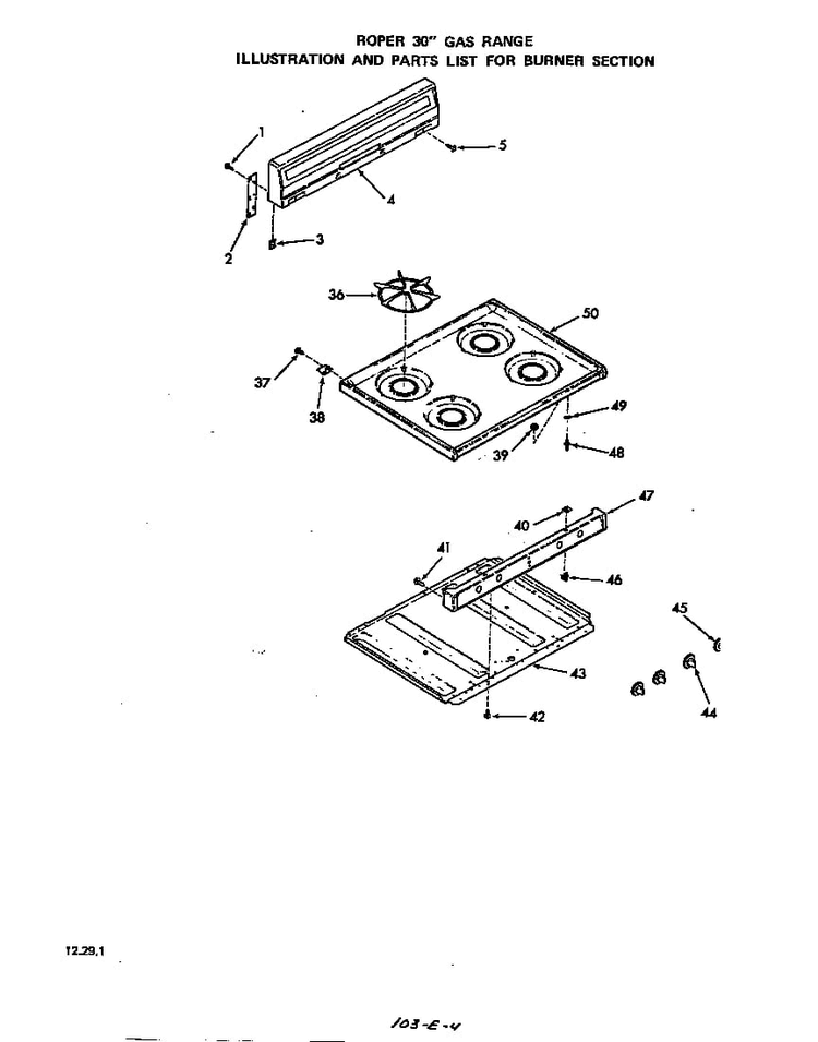 Burner Diagram and Parts List for 1413*0A  Roper Range