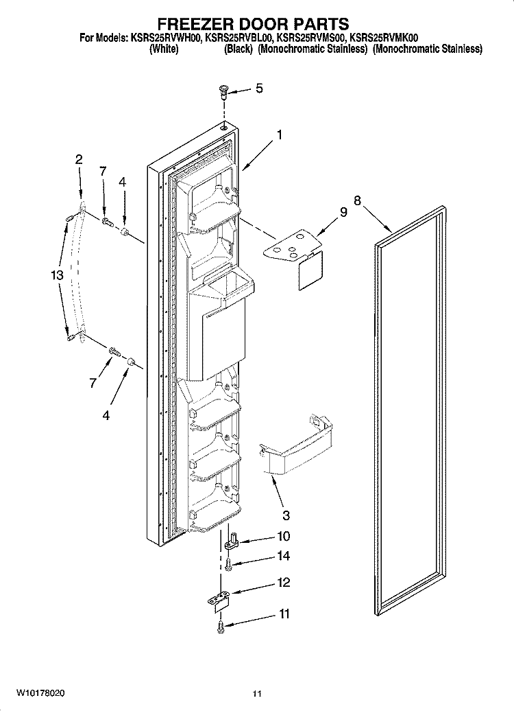 FREEZER DOOR PARTS Diagram and Parts List for KSRS25RVMS00  KitchenAid Refrigerator