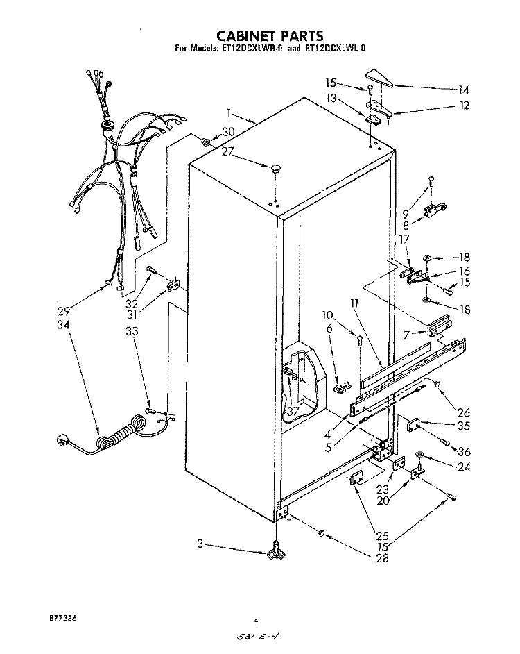 CABINET Diagram and Parts List for ET12DCXLWR0  Whirlpool Refrigerator
