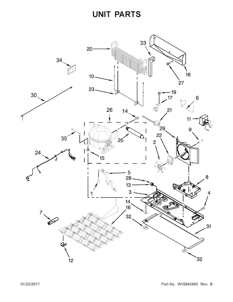 Unit Parts Diagram and Parts List for KRFF707ESS01  KitchenAid Refrigerator