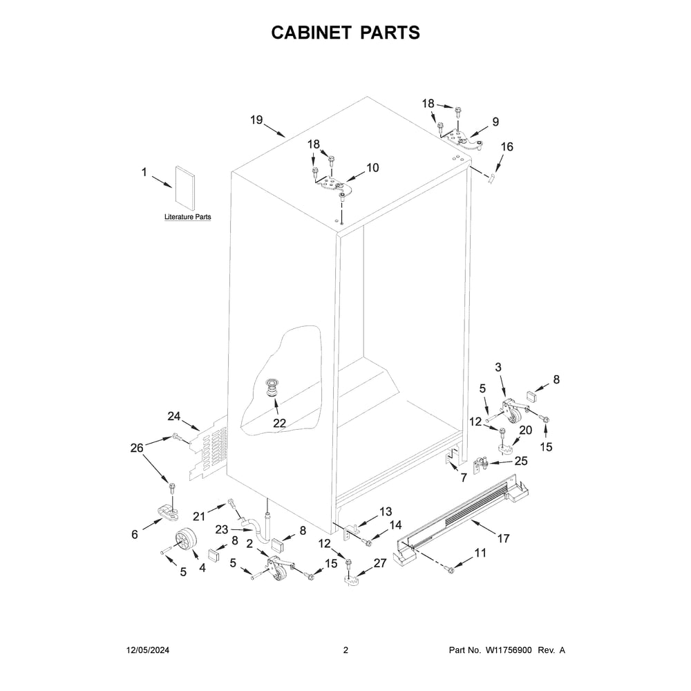 Cabinet Parts Diagram and Parts List for WRS312SNHB07  Whirlpool Refrigerator