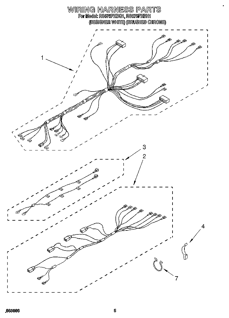 WIRING HARNESS Diagram and Parts List for RS675PXBH1  Whirlpool Range