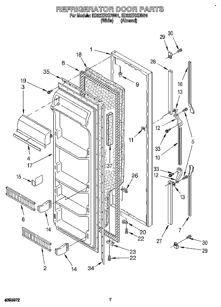 REFRIGERATOR DOOR Diagram and Parts List for ED22ZRXDW01  Whirlpool Refrigerator