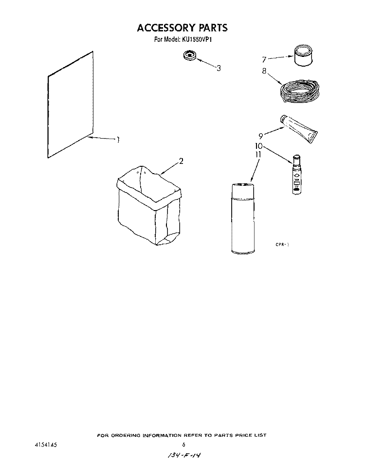 ACCESSORY Diagram and Parts List for KU1550VP1  Roper Trash Compactor