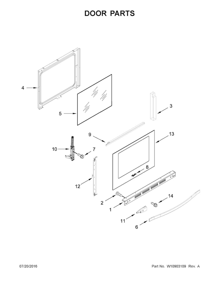 Door Parts Diagram and Parts List for WFG770H0FZ0  Whirlpool Range