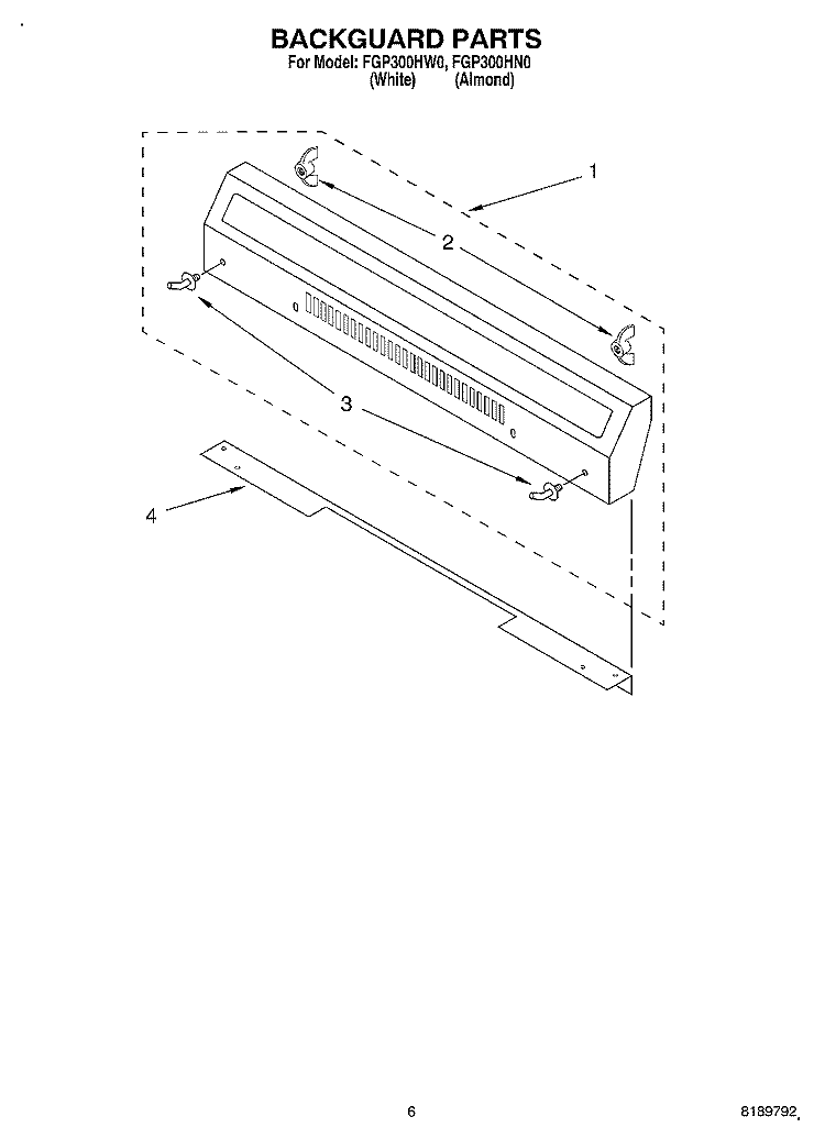 BACKGUARD Diagram and Parts List for FGP300HW0  Roper Range
